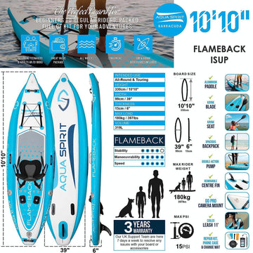 Aqua Spirit Flameback SUP Activity Inflatable Stand Up Paddle Board 2025, Complete Kayak Conversion Kit with Fishing Rod Mount, Paddle, Backpack and more accessories, 3 Year Warranty